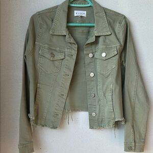 Risen Olive Green Distressed Denim Jacket - Women